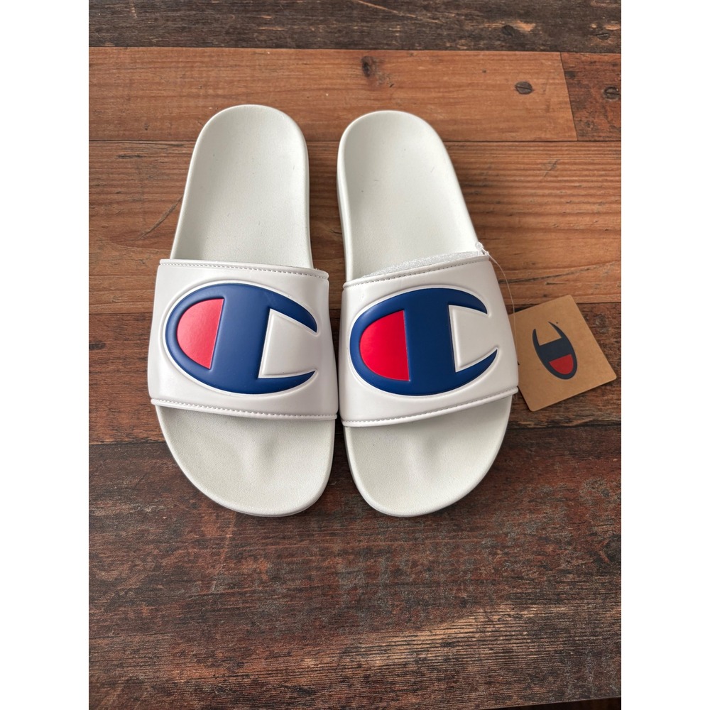 Champion IPO White Mens Slides Sandals Big C Logo CM100074M Size 8 NEW